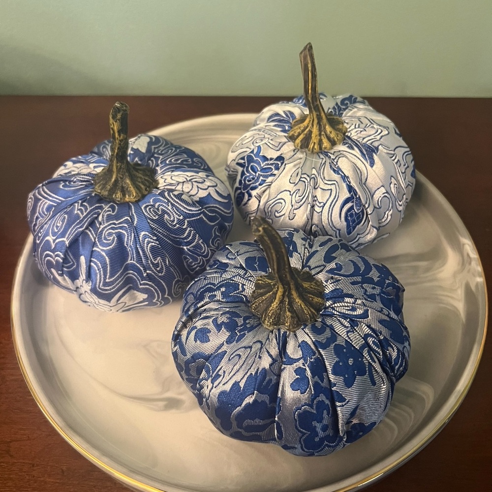 Floral Pattern Fabric pumpkins, set of 3.